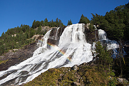 瀑布,彩虹,挪威