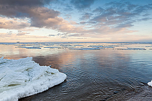 冬天,海边风景,冰,雪,海滩,海湾,芬兰,波罗的海