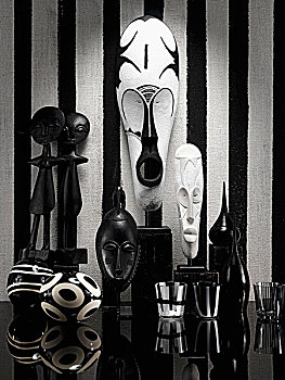 黑白,非洲,面具,木雕,装饰,物体
