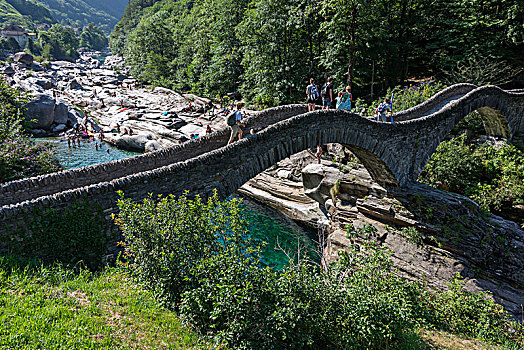 老,石桥,上方,河,韦尔扎斯卡谷,提契诺河,瑞士