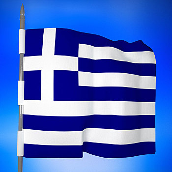 希腊,旗帜,上方,蓝天