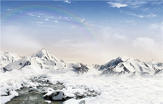 山景,雪,彩虹
