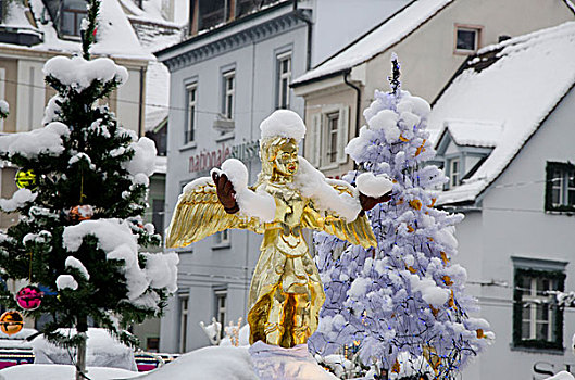 瑞士,巴塞尔,寒假,市场,金色,假日,天使,冬天,手套