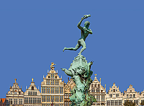 喷泉,建筑,行会,房子,格罗特,市场,安特卫普,佛兰德斯,比利时,欧洲