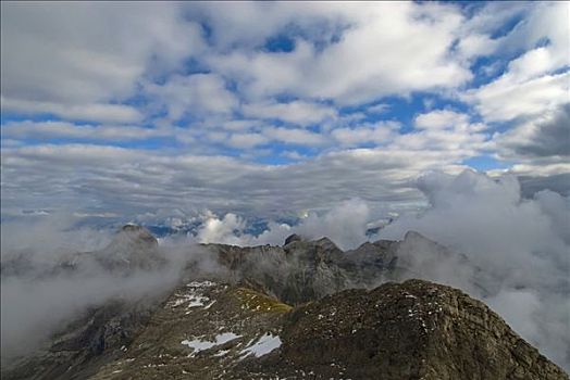 云,上方,阿尔卑斯山,山,高处,海平面,瑞士,欧洲