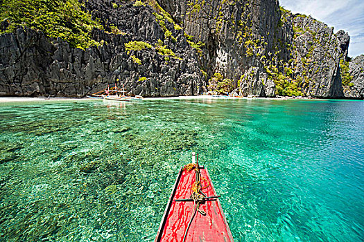 船,陡峭,石灰石,海岸,岛屿,埃尔尼多,巴拉望岛,菲律宾,亚洲