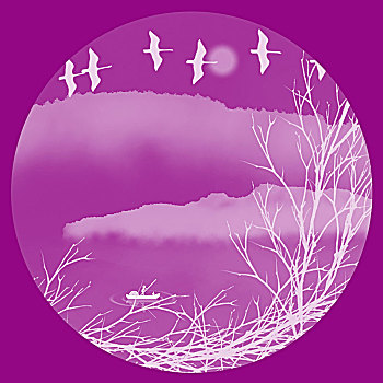 紫色新中式山水画