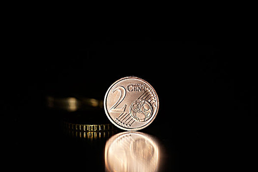 两个,欧元,分币,硬币,正面,小,一堆,钱