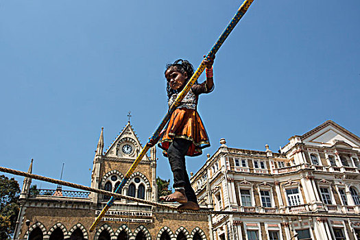 印度,孟买,街道,孩子,绳索