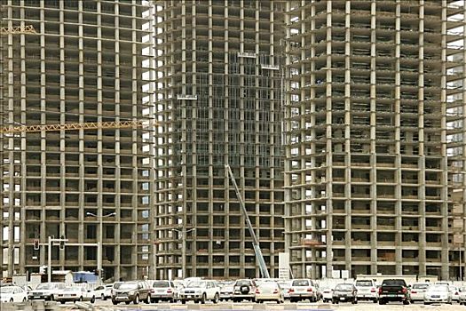 畜体,三个,高层建筑,停车场,正面,多哈,卡塔尔,阿联酋