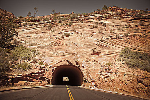 隧道,靠近,东方,入口,锡安国家公园,犹他,美国
