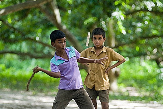 孩子,玩,传统,游戏,孟加拉,乡村,六月,2007年