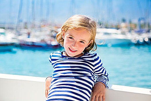 孩子,儿童,女孩,码头,船,夏天,假期,地中海