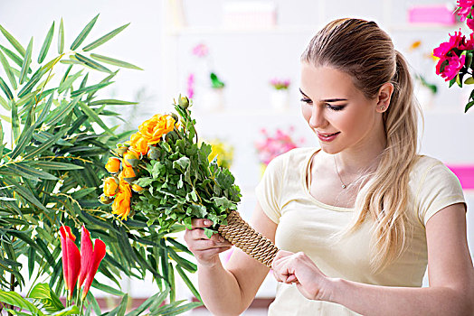 美女,浇水,植物,花园