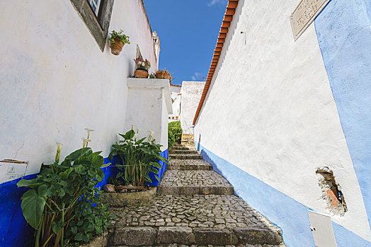 葡萄牙小镇奥比杜什,obidos,街道景观和小镇房屋