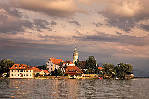 巴洛克式教堂,城堡,半岛,康士坦茨湖,巴伐利亚,德国