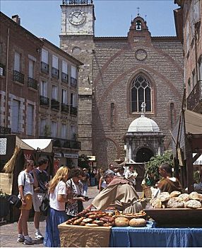 市场,面包,货摊,僧侣,旅游,佩皮尼昂,法国,欧洲