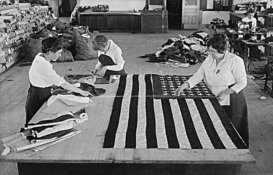 女人,制作,美国国旗,布鲁克林,海军造船厂,纽约,美国,消息,服务,七月,职业,爱国,旗帜,一战,历史