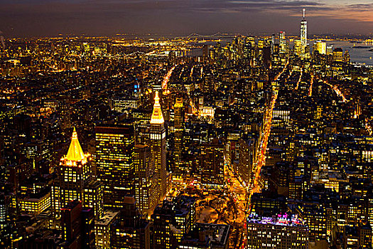 风景,上方,曼哈顿,纽约,帝国大厦,夜晚