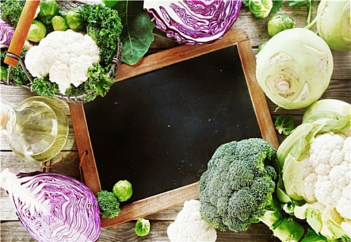 黑板,围绕,健康,新鲜,蔬菜
