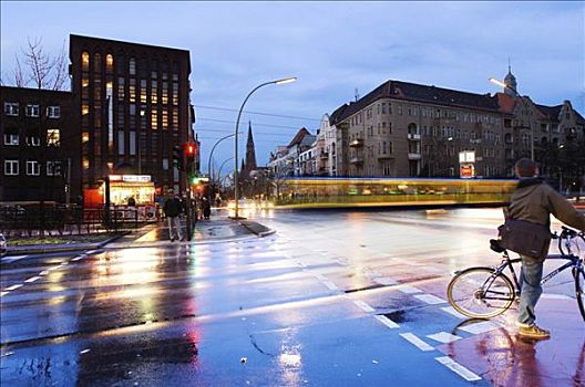 晚间,街头生活,交通,下雨,婚礼,柏林,德国