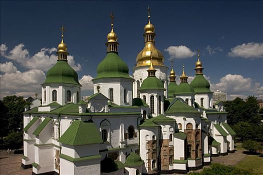 乌克兰,基辅,大教堂,圆顶,历史建筑,金色,太阳,蓝天,2004年