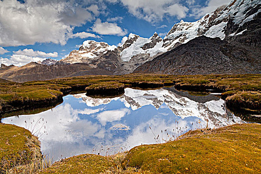 山峦,反射,高山湖,山脉,安第斯山脉,秘鲁,南美