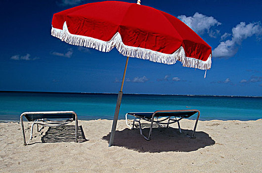 两个,休闲椅,海滩伞,海滩,湾