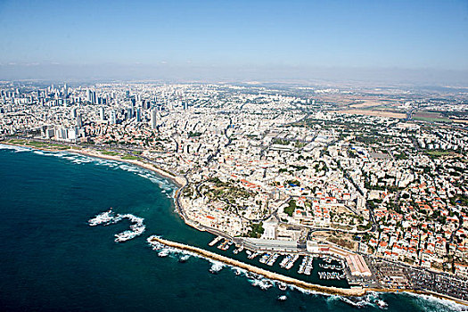 航拍,海岸线,老,港口,以色列