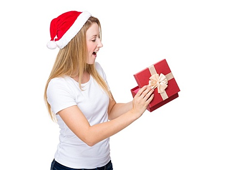 圣诞节,女人,打开,礼物,盒子