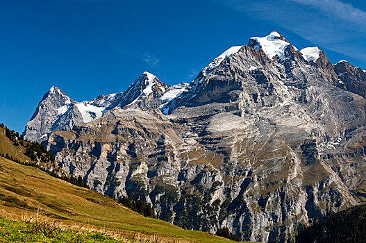 风景,山,艾格尔峰,少女峰,左边,右边,世界遗产,保护区,伯恩高地,瑞士,欧洲