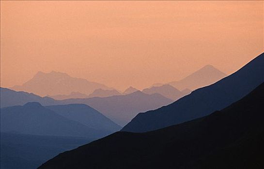 顶峰,阿拉斯加山脉,日落,德纳里峰国家公园,阿拉斯加,美国