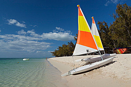 毛里求斯,西海岸,半岛,海滩,帆船