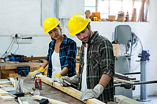 男性,女性,木匠,测量,厚木板,工作间