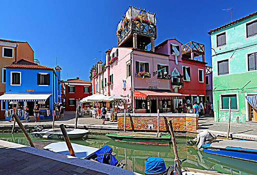 运河,彩色,房子,特色,屋顶,平台,渔民,岛屿,布拉诺岛,泻湖,威尼斯,威尼托,意大利