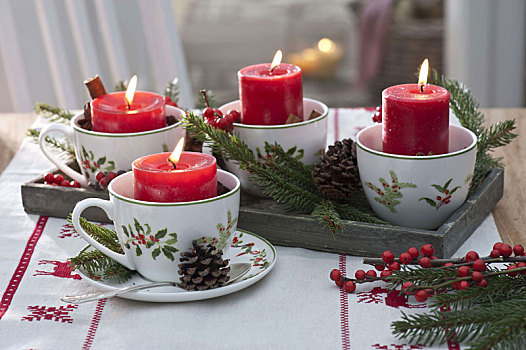 迅速,降临节花环,圣诞节,杯子,红色,蜡烛