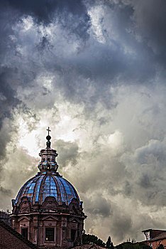 亮光,猛烈,云,穹顶,教堂,罗马,意大利
