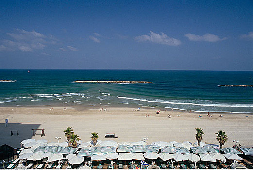 海滩,沙滩伞,特拉维夫,以色列