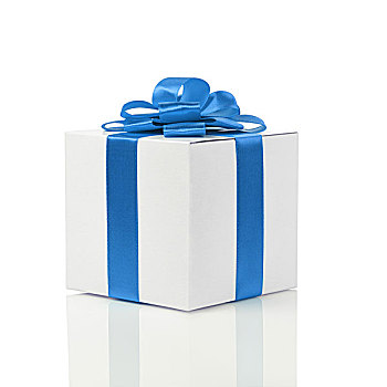 礼盒,手制,蓝带,蝴蝶结,隔绝,白色背景