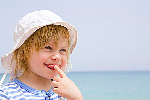 头像,婴儿,海滩,伸出舌头