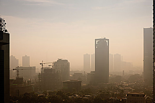 烟雾,圆顶,灰尘,日出,污染,城市,容器,雅加达,印度尼西亚