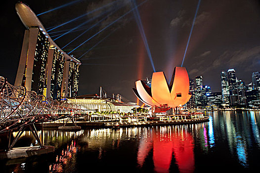 夜光,表演,码头,湾,新加坡,亚洲