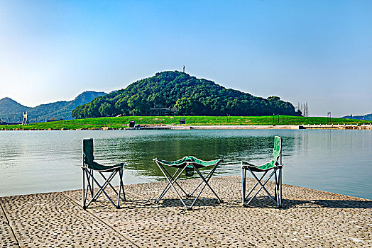 杭州湘湖景区自然风光压湖山