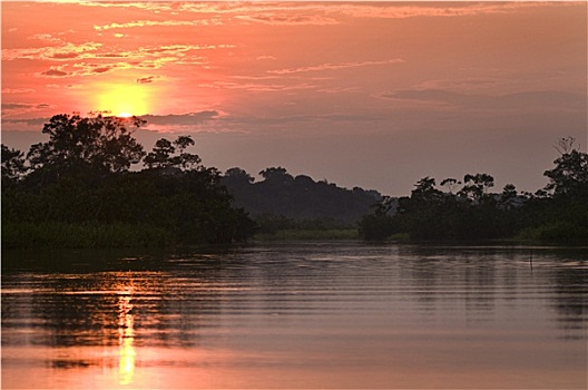 日落,湖,厄瓜多尔