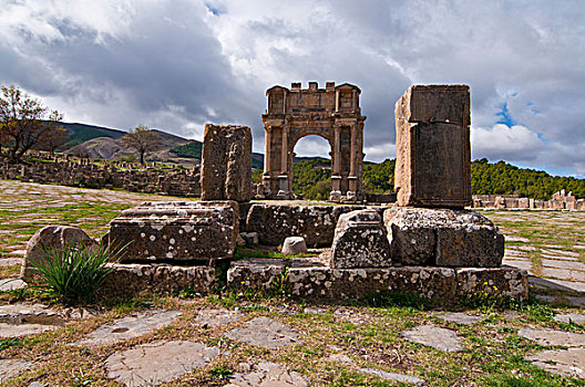 凯旋门,皇帝,罗马,遗址,杰米拉,世界遗产,阿尔及利亚,非洲