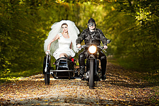 新郎,新娘,驾驶,婚礼,摩托车