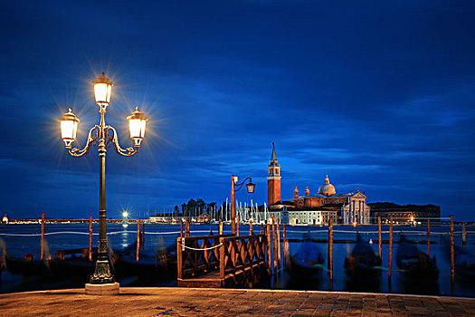 威尼斯,夜晚,路灯,圣乔治奥,马焦雷湖,教堂,意大利