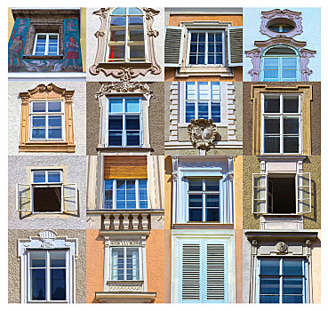 抽象拼贴画,特色,房子,窗户,中心,萨尔茨堡