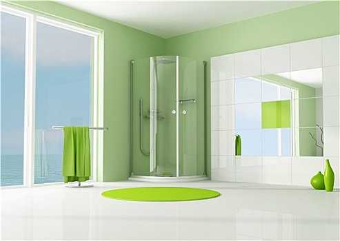 绿色,浴室,淋浴
