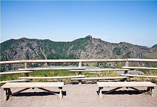 长椅,正面,维苏威火山,火山口